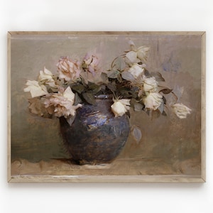 Pittura floreale/Pittura floreale vintage/Natura morta fiore/Rose/Pittura ad olio/Arte stampabile/Download digitale/Belle Arti