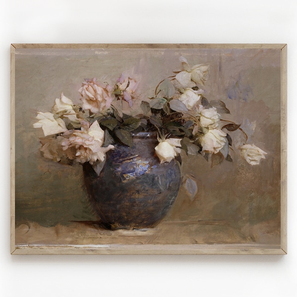 Flower Painting/Vintage Flower Painting/Flower Still Life/Roses/Oil Painting/Printable Art/Digital Download/Fine Art