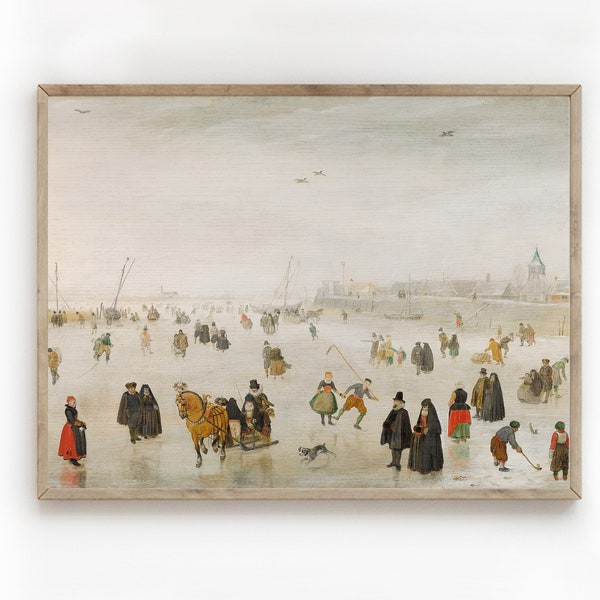 Antique Ice Skating Print/Dutch Winter Scene/Winter Landscape/PRINTABLE/Digital Download/Holiday Print/Christmas/Wall Art/Fine Art