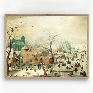 Winter/ Winter Landscape/Instant Digital Download/Printable Wall Art/Vintage Painting/Ice Skating/European Painting/Fine Art