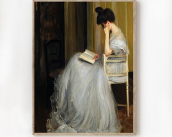 Victorian Woman Reading Art Print, Fine Art Portrait (Digital Download)