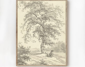 Vintage Print/Vintage europäischen Druck/Vintage Landschaft Druck/Mann unter Baum/Digital Download/druckbare Kunst/Fine Art