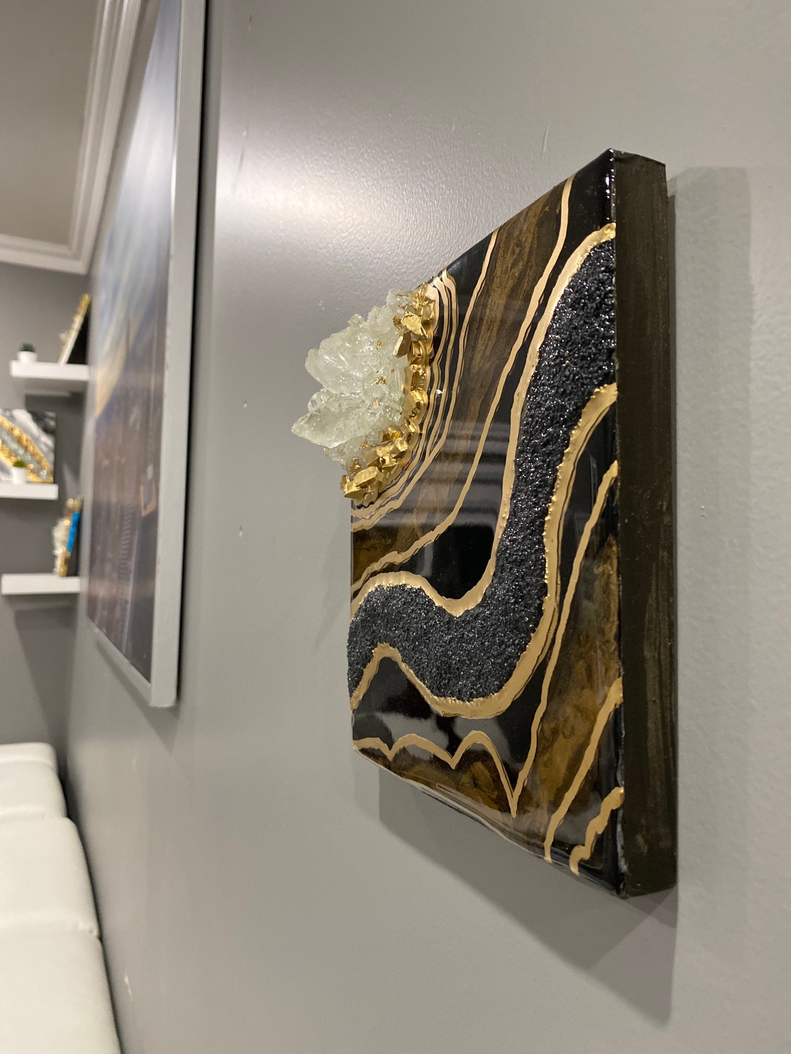 6x6 Black and Gold Resin Geode Sheen Luster Wall Art Etsy