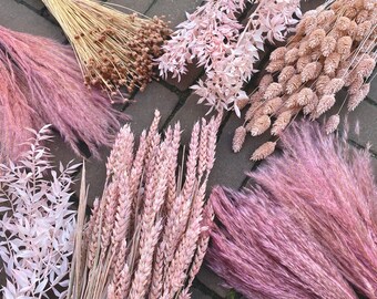 xl bund Trockenblumenstrauß Rosa, Ruscus, Phalaris, Weizen, Strauß, Getrocknet, gebleicht, Home decor, Ostern, Muttertag, großhandel