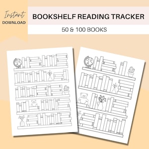 Bookshelf Reading Tracker stampabile, Sfida di lettura 50 e 100 libri, Registro di lettura