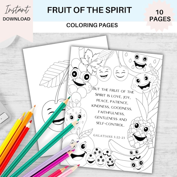 Fruit of the Spirit Coloring Pages Fruit of Holy Spirit Bible Verse Print Sunday School Galatians 5 Christian Gifts Printable PDF