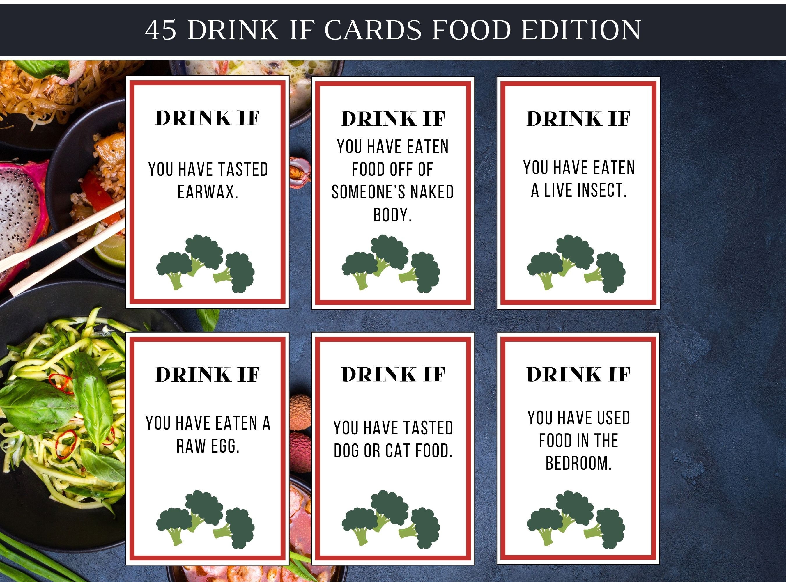 Drink If Food Questions Printable Drinking Game Never Have I Etsy