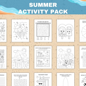 Summer Activity Sheets Printable Summer Kids Activity Book Holiday Games Bundle Summer Coloring Pages Summer Party Game Word Search I Spy