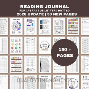 Diario de lectura imprimible: páginas para el seguimiento de libros, reto de lectura en PDF (punteado)