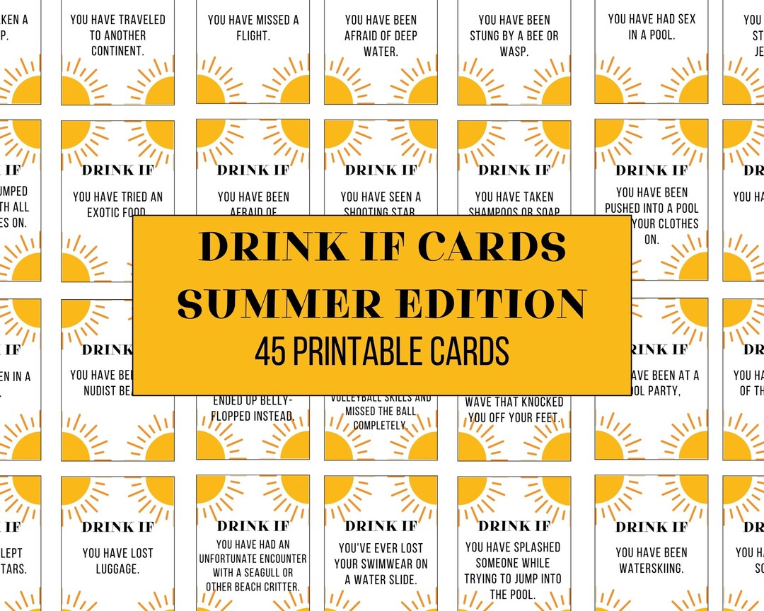 Drink If Cards Summer Printable Drinking Game Never Have I - Etsy
