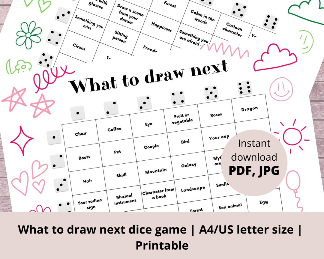 What to Draw Next Dice Game, Drawing Challenge, Drawing Game, Game for