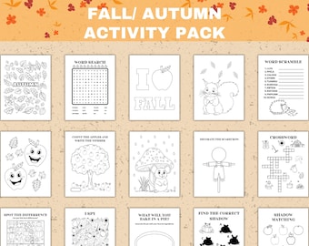 Fall Activity Sheets for Kids Printable, Coloring Pages, Mazes & Word Search, Autumn Fun Printable, PDF, A4, US Letter, Instant Download