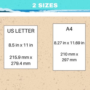 May include: A graphic showing the two standard paper sizes, US Letter and A4, with their dimensions in inches and millimeters.
