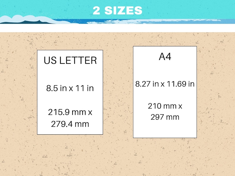 May include: A graphic showing the two standard paper sizes, US Letter and A4, with their dimensions in inches and millimeters.