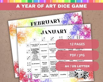 Drawing Practice Prompts, Daily Drawing Challenge, Art Dice Game Printable