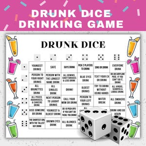 Drunk Dice Party Game Drinking Dice Board Game Printable Drinking Game, Birthday Game, Alcohol Game Printable Party Game Dice Drinking Game