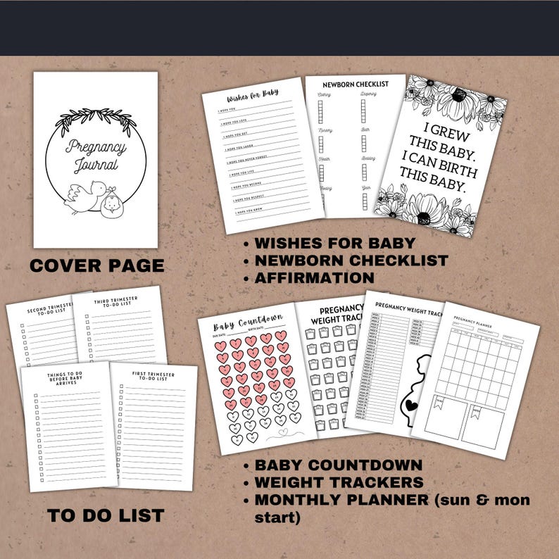 Diário de Gravidez para Imprimir - Planejador de Gravidez e Livro de Memórias do Bebê em PDF imagem 2
