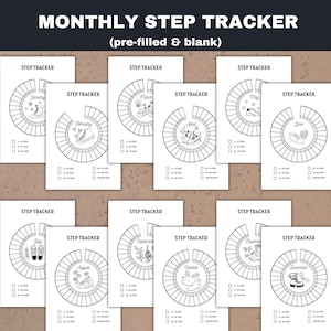 monthly step tracker for each month - pre-filled and blank