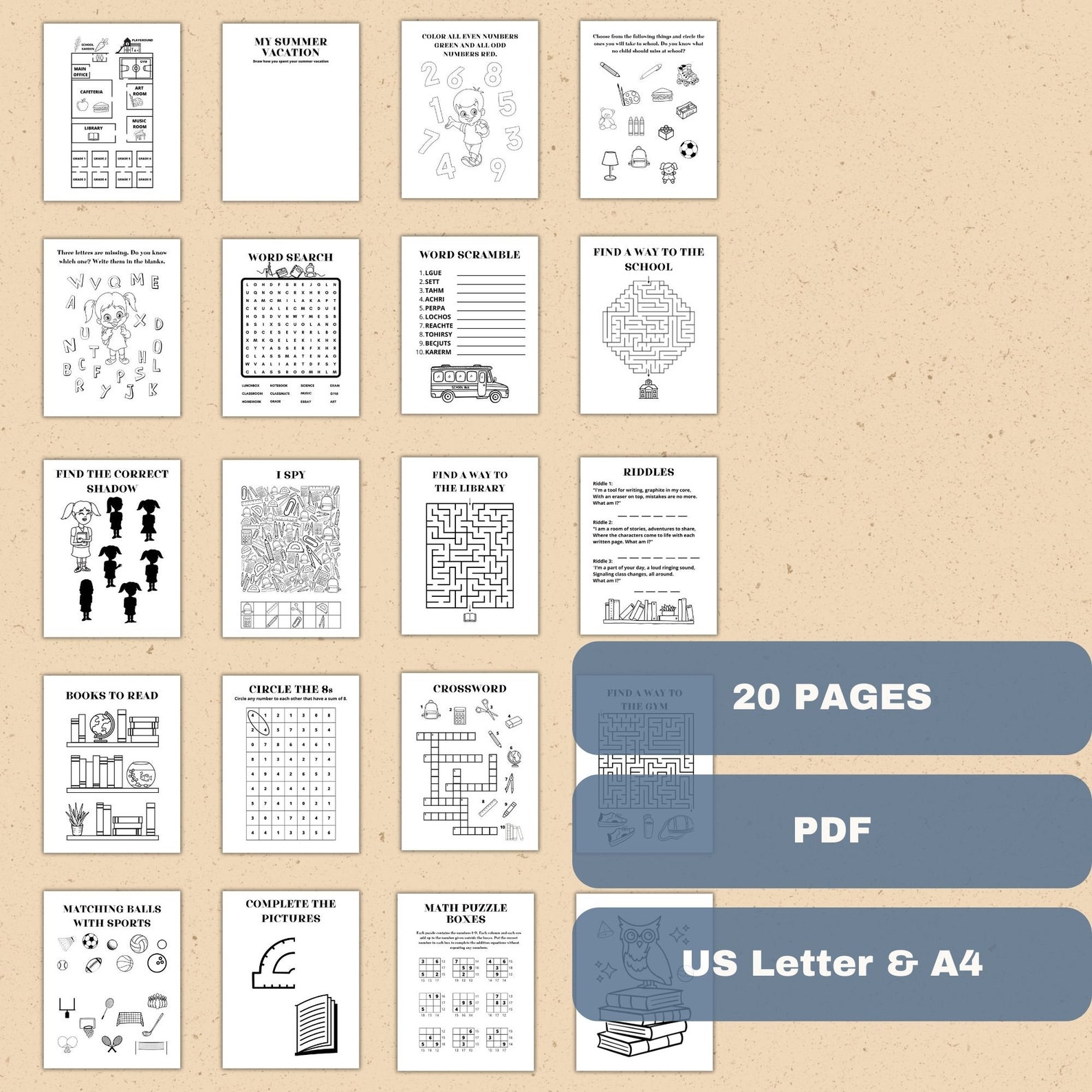 Back to School Activity Sheet Printable Kids Activity Book Back to ...