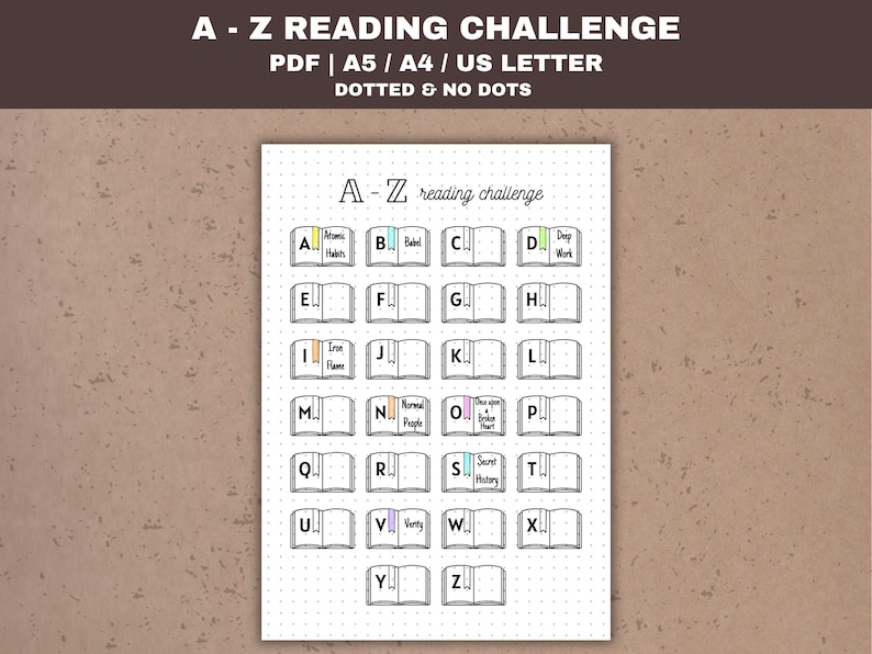 Reading Challenge Printable – A-Z Book Tracker for Readers - Etsy