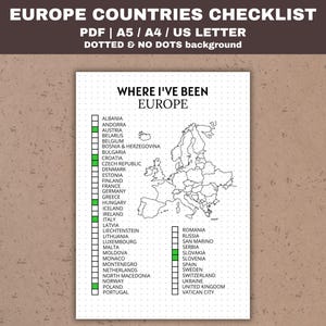 Reiskaart Europa Afdrukbare Europa-landen Checklist Europa Travel Tracker Bullet Planner Inserts Page gestippelde dagboek pdf