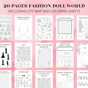 Scheda di attività per bambole di moda, attività stampabile per bambini, attività di moda, attività di moda per ragazze