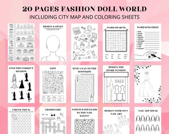 Fashion Doll Activity Sheet, Printable Activity for Kids, Fashion Pages for Girls