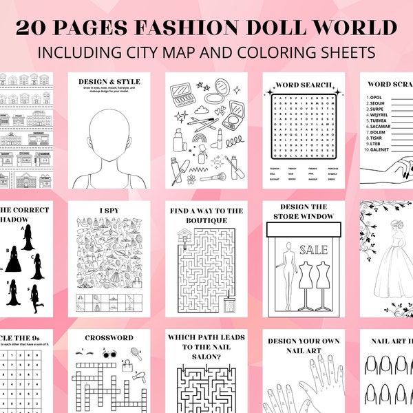 Fashion Doll Activity Sheet, Printable Activity for Kids, Fashion Activity, Fashion Activity for Girls