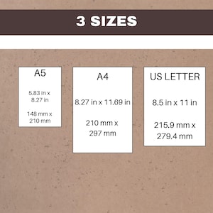 three sizes: a5, a4, usletter