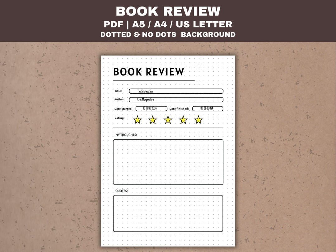 Book Review Journal Page Printable - Reading Log - Etsy