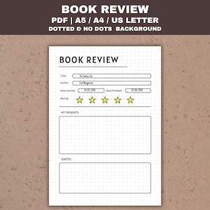 Book Review Journal Printable: Reading Tracker, A4 A5 US Letter (PDF)