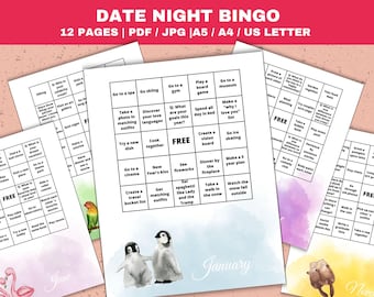 Date Night Bingo Game: Date Ideas, Couples Activities (PDF, JPG)