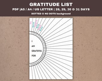 Dankbarkeit Liste Printable: Journal Arbeitsblatt (PDF)