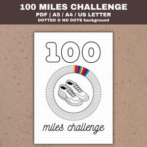 100 Miles Challenge Printable Walking Challenge Running Challenge Fitness Journal Bullet Planner Dotted Page PDF