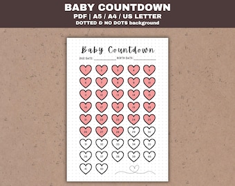 Baby Countdown Printable | Pregnancy Tracker | Baby Arrival Tracker | Pregnancy Journal Page