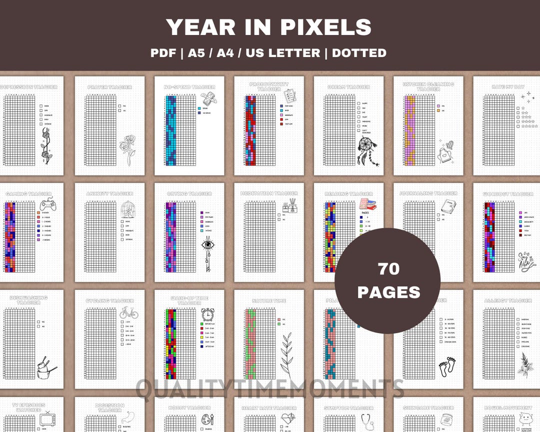 Year in Pixels Journal Pages Printable - Yearly Habit Tracker PDF ...