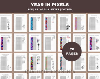 Year in Pixels Journal Pages Printable - Yearly Habit Tracker PDF (Dotted)