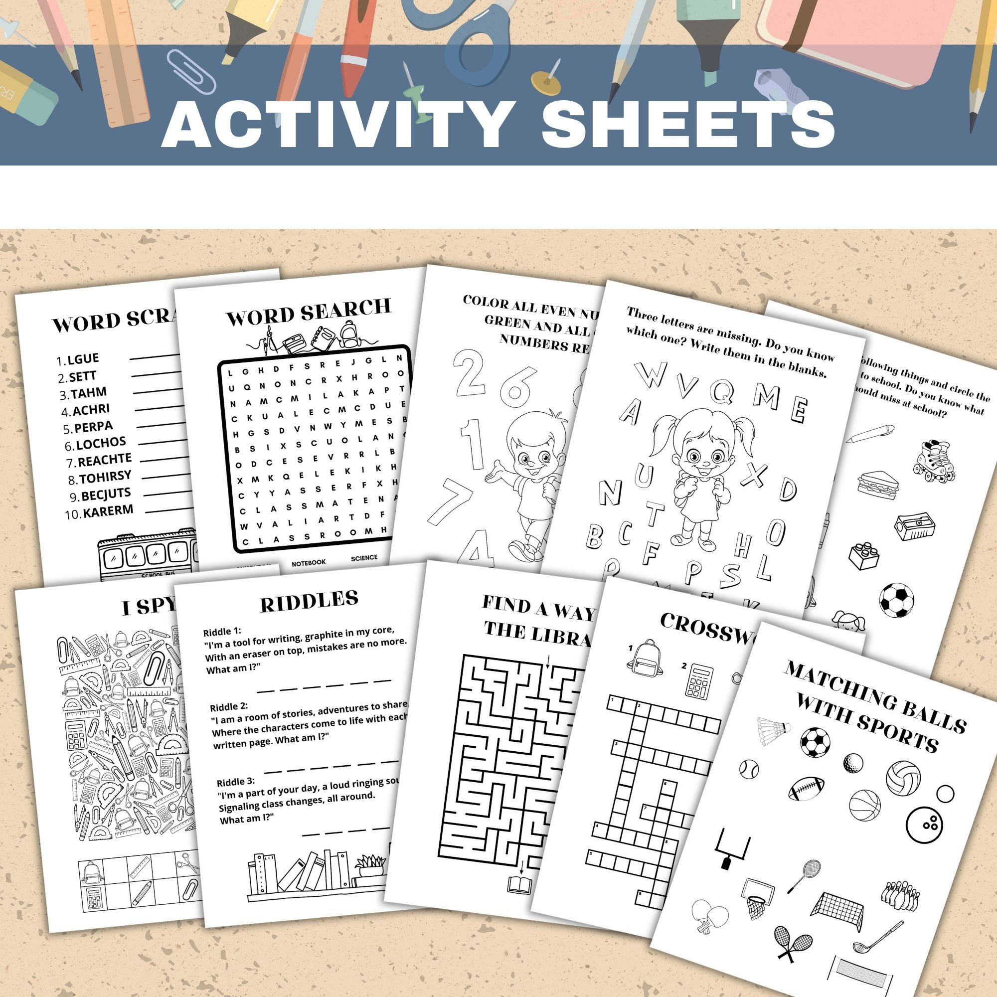 Back to School Activity Pack: Printable Kids Games (PDF Download) - Etsy