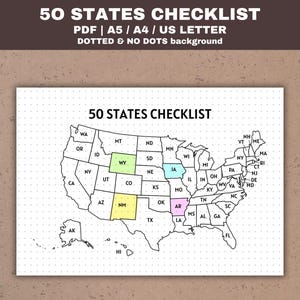 50 States Travel Tracker Map: USA Travel Journal Printable (PDF Download A4/A5/Letter Size)