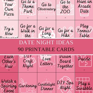 Tarjetas de cita nocturna Juego de cita nocturna imprimible Tarro de cita nocturna Regalo de San Valentín Regalo de aniversario Juego rompehielos
