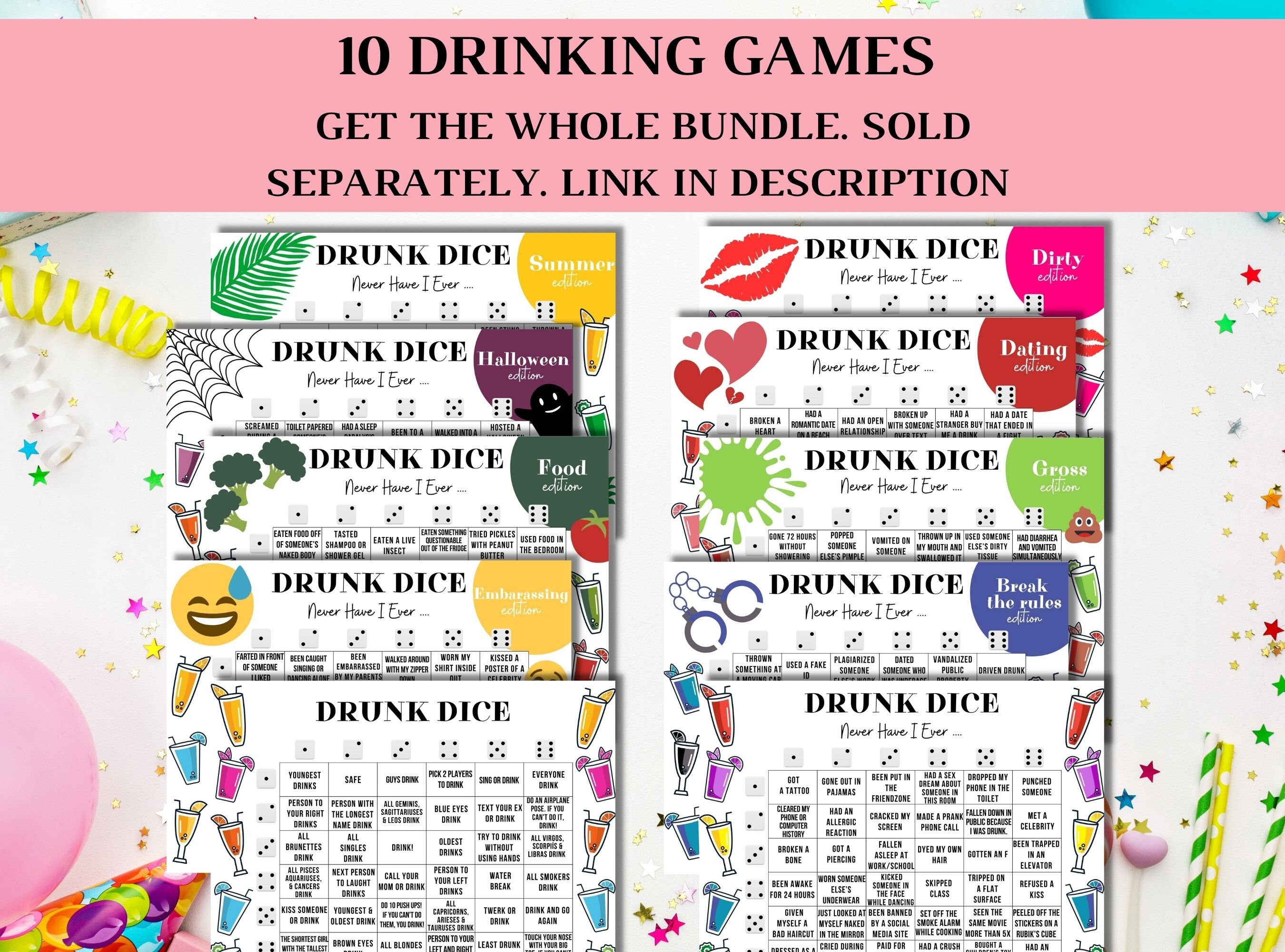 Drunk Dice Never Have I Ever Summer Printable Drinking Board Game Drink ...