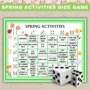 Frühlingsaktivitäten Dice Game Printable Frühlings-Bucketlist I'm Bored Jar-Aktivitäten Frühlings-Checkliste Dinge im Frühling zu tun Poster Frühlingstermine