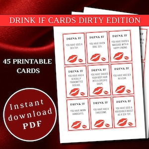 Juego de beber imprimible con cartas "Bebe si está sucio" Juego de beber "Nunca he", juego de fiesta picante para adultos Juego de alcohol para mayores de 18 años Juego de fiesta de San Valentín para adultos