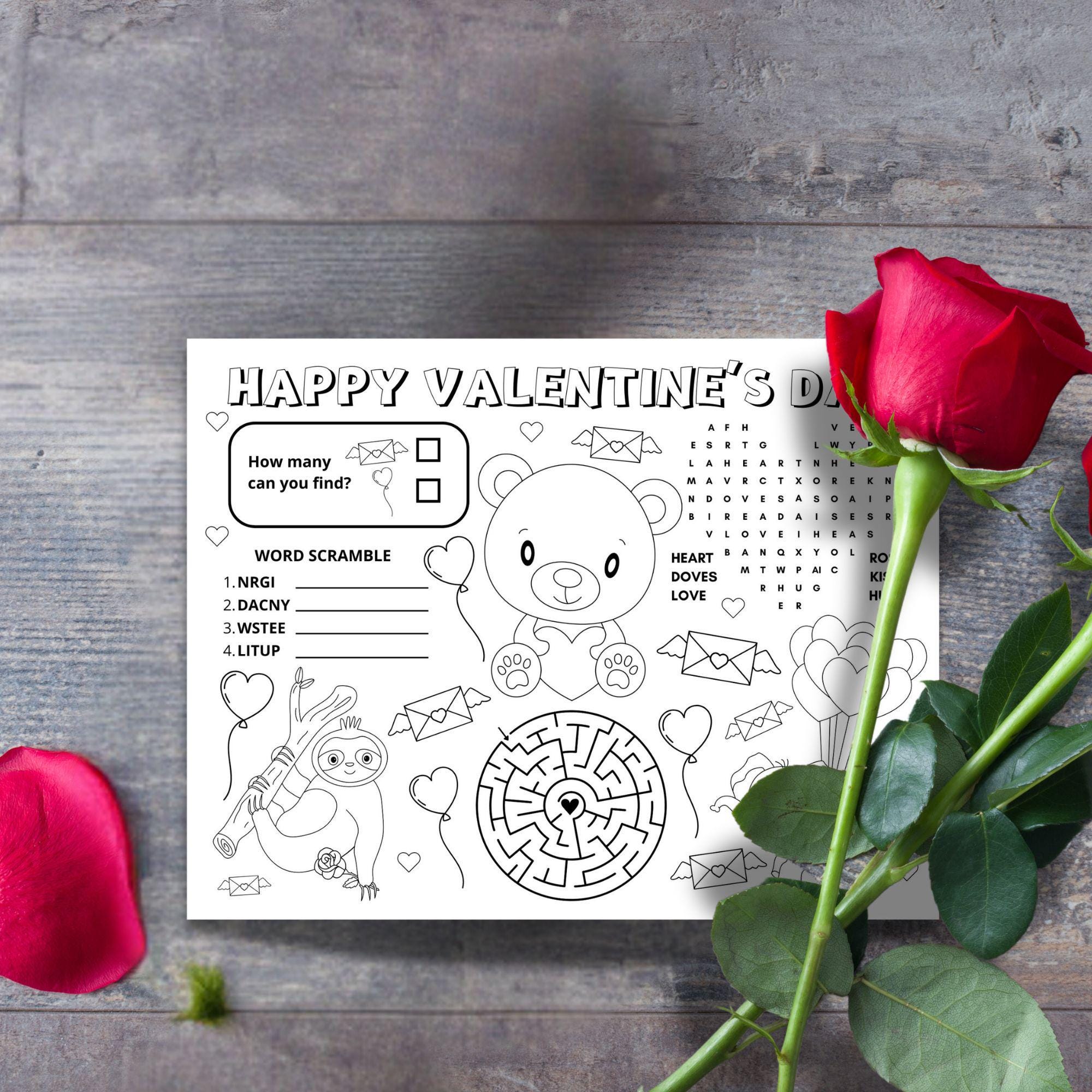 Valentines Activity Placemat Printable Valentines Activity for Kids ...