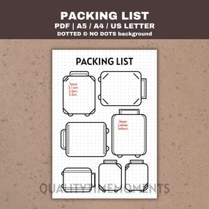 Packliste Printable Pack ChecklistReisen Bullet Planner Inserts Dotted Journal Page PDF