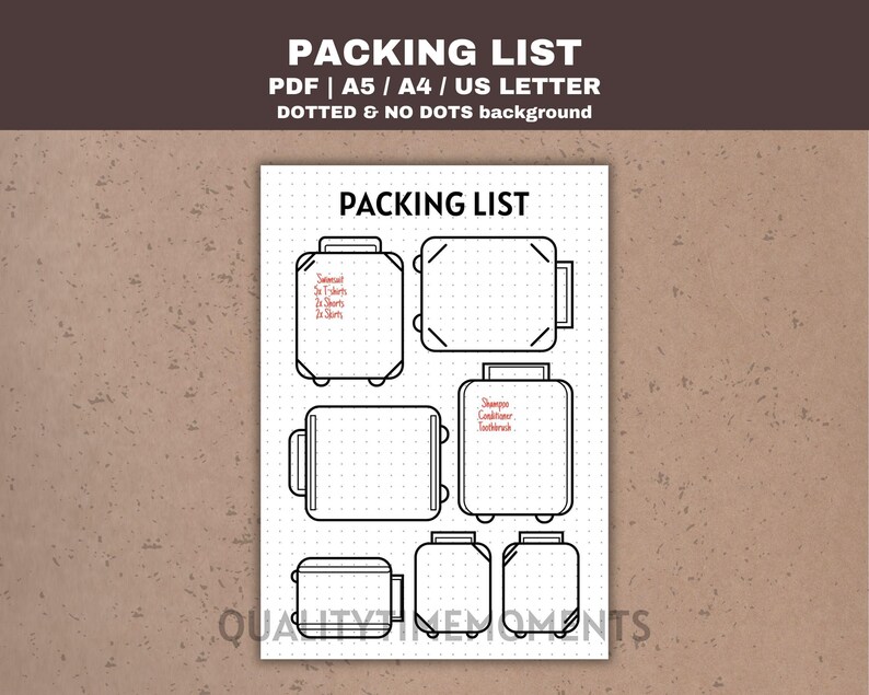 Packing Letters Packing List Printable Packing Checklisttravel Bullet Planner Inserts ...