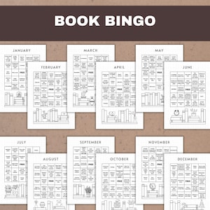 this reading journal bundle contains: 12 book bingo pages for each month