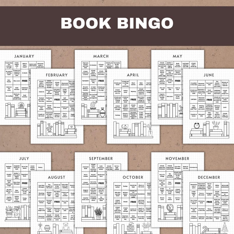 this reading journal bundle contains: 12 book bingo pages for each month
