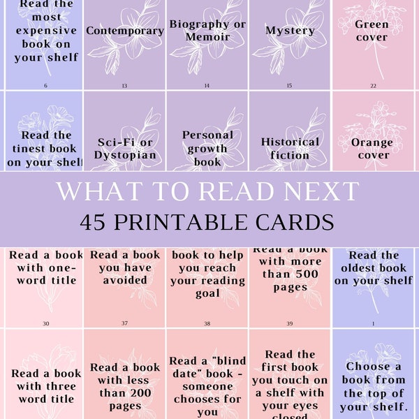 TBR Cards Reading challenge Printable TBR Game, from your shelf TBR, to be read cards, book gift, tbr jar prompts