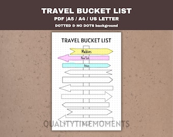 Travel Bucket List Printable: Journal Planner Inserts (PDF Download A4/A5/Letter Sizes)